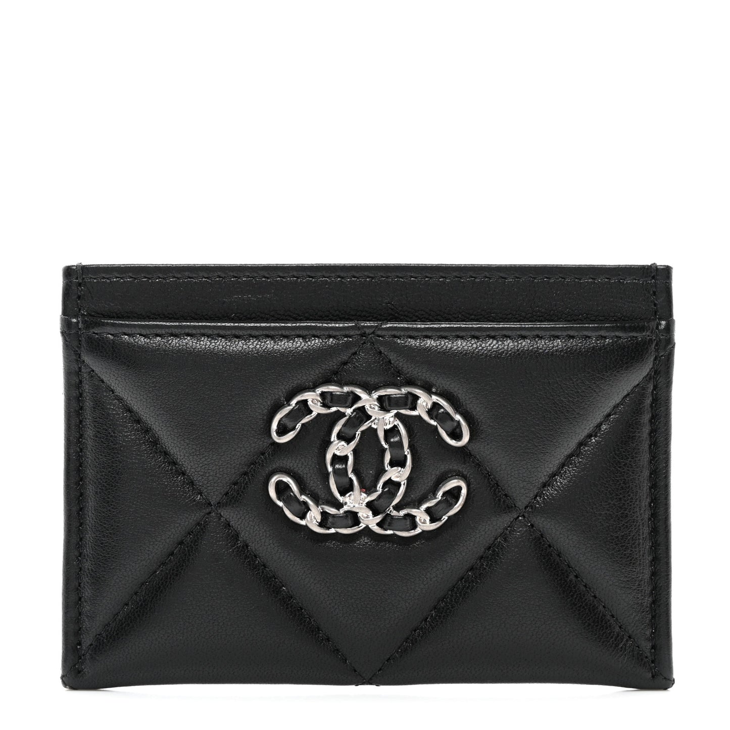 Lambskin Quilted Chanel 19 Card Holder Black