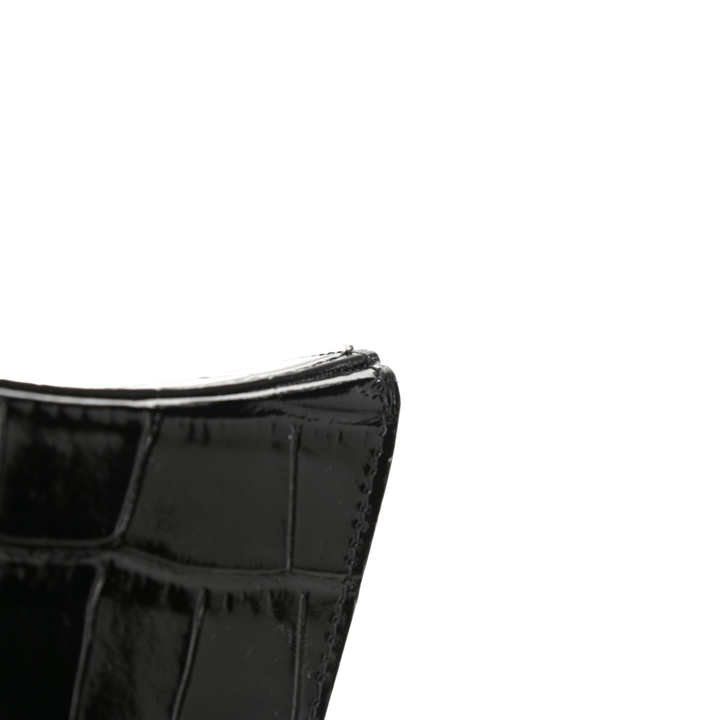 Shiny Calfskin Monochrome Crocodile Embossed Hourglass Top Handle Bag Mini Black