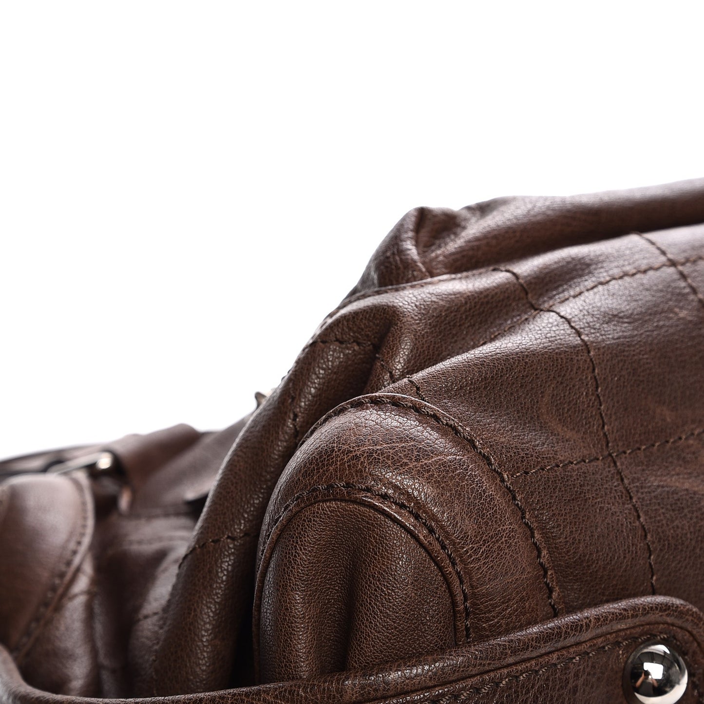 Calfskin Square Stitch Round Bowling Bag Brown