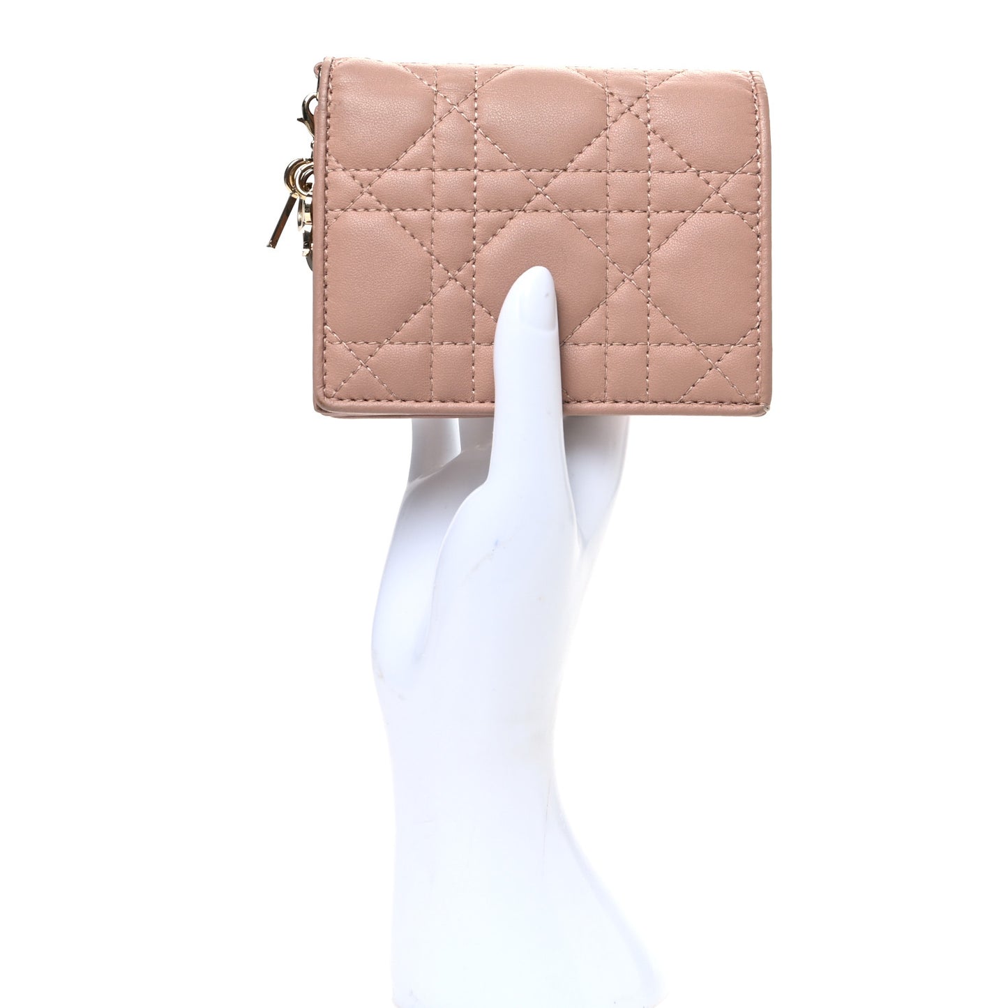 Lambskin Cannage Mini Lady Dior Wallet Rose Des Vents