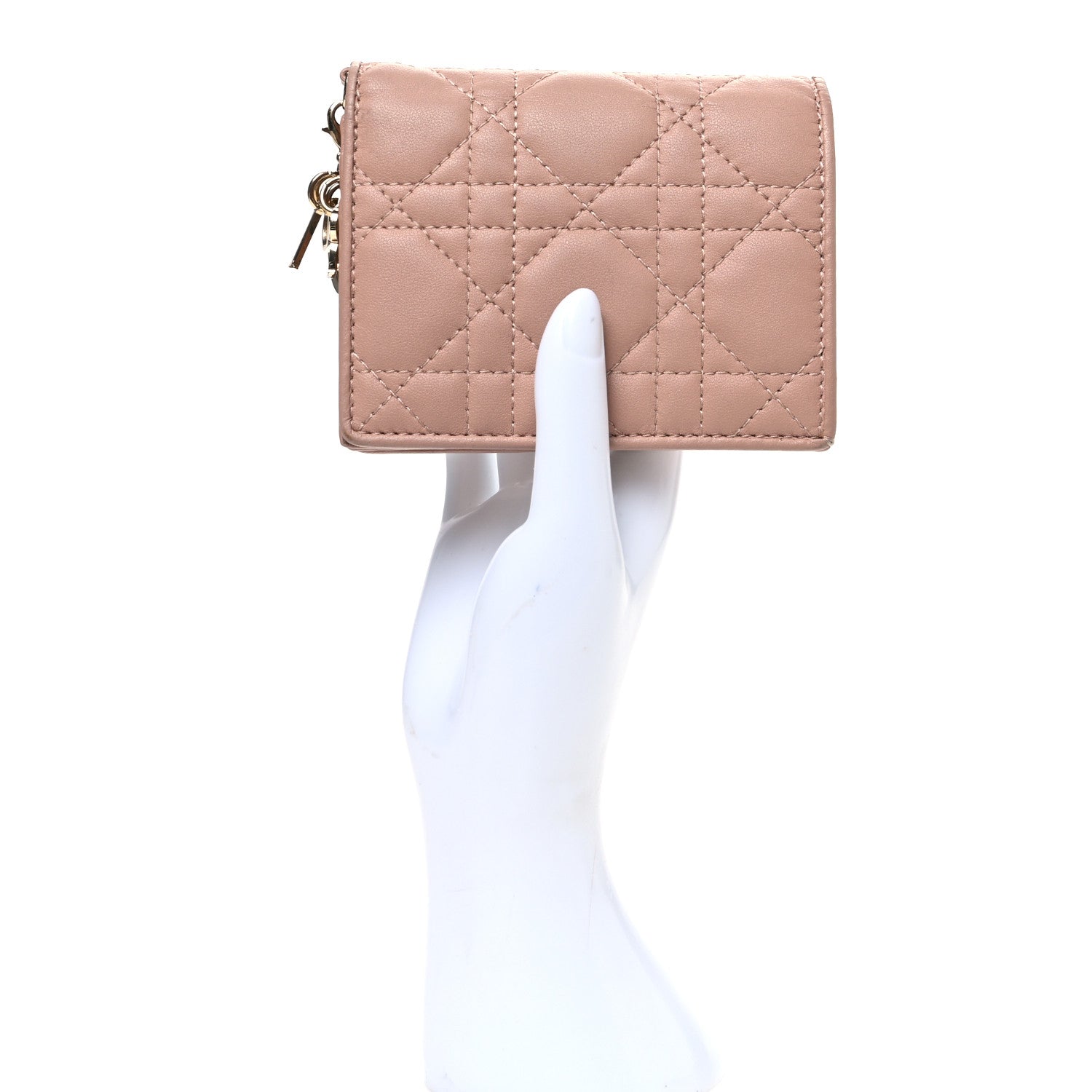 Christian Dior Lambskin Cannage Mini Lady Dior Wallet Rose Des Vents 2 of 7