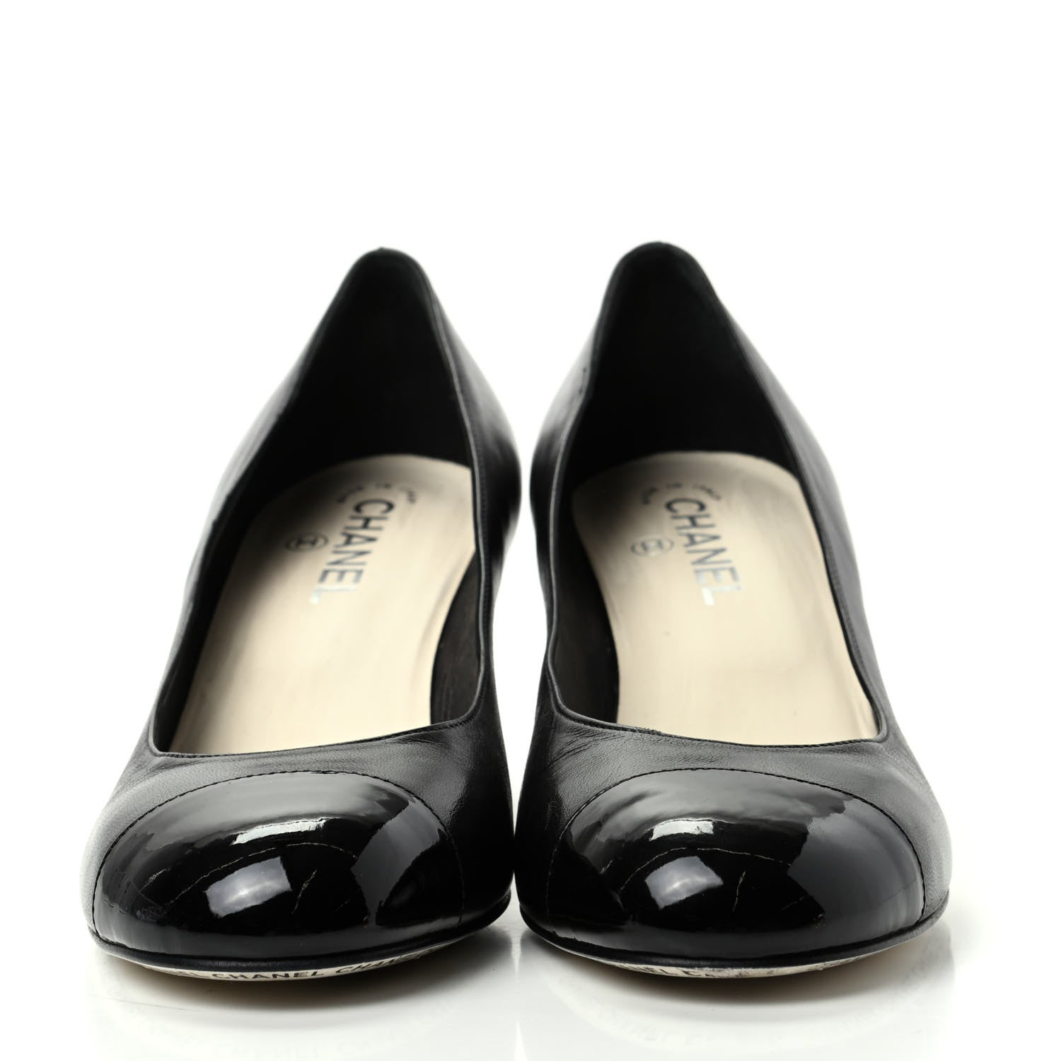 Chanel Lambskin Patent Cap Toe Wedges 40.5 Black 2 of 10