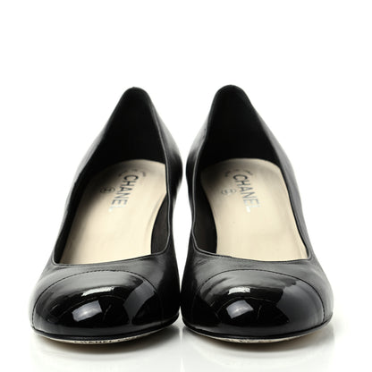 Chanel Lambskin Patent Cap Toe Wedges 40.5 Black 2 of 10