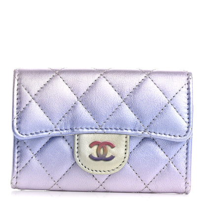 Chanel Gradient Metallic Calfskin Quilted Flap Card Holder Wallet Silver Blue Yellow Purple 1 of 8