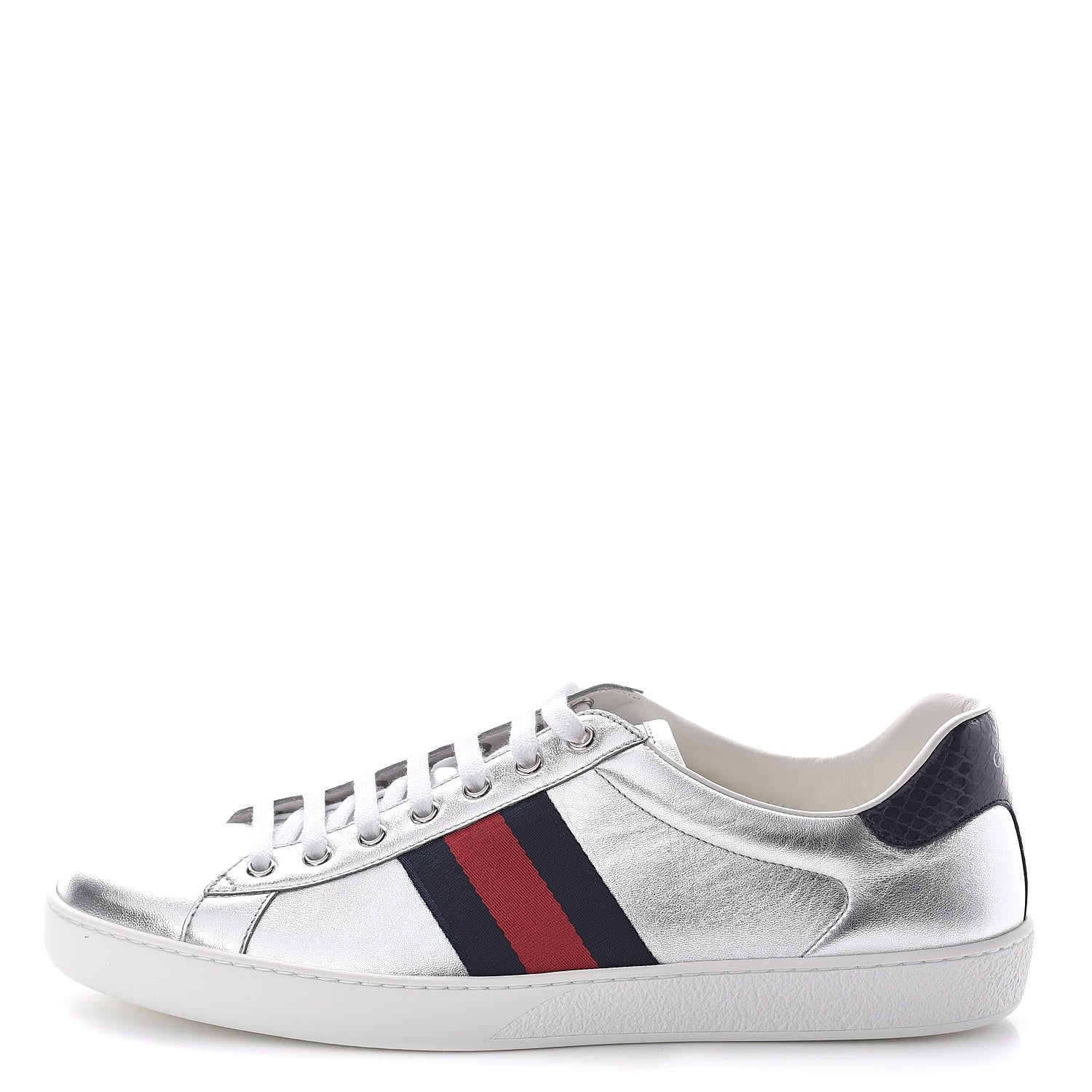 Gucci Metallic Nappa Silk Ayers Mens Ace Web Sneakers 11 Silver 1 of 8