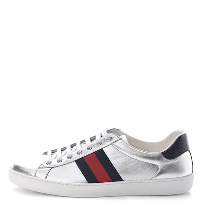 Gucci Metallic Nappa Silk Ayers Mens Ace Web Sneakers 11 Silver 1 of 8
