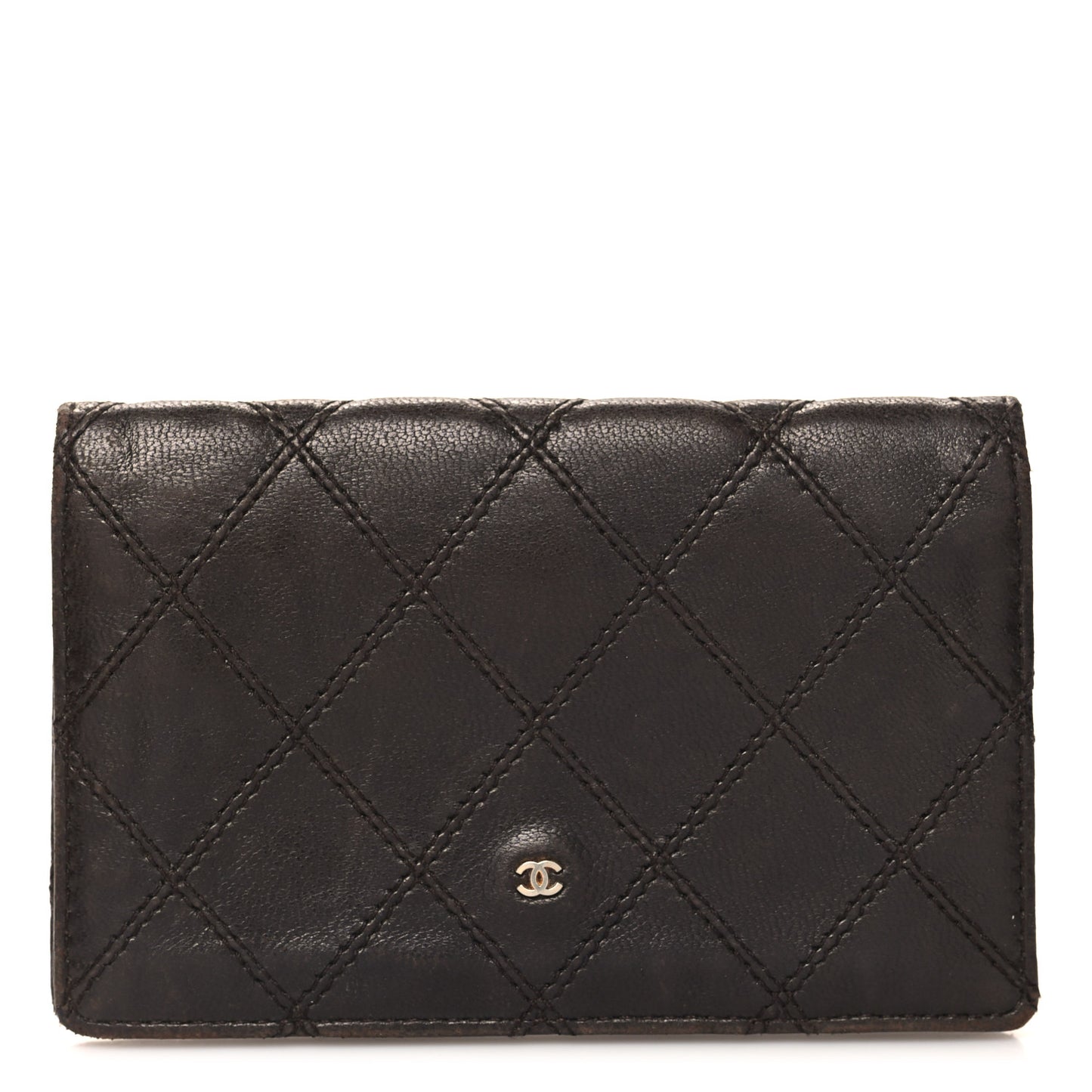 Lambskin Double Stitch Flap Card Holder Brown