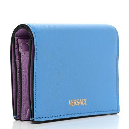 Versace Grained Calfskin Medusa Card Holder Wallet Light Blue Purple 3 of 6