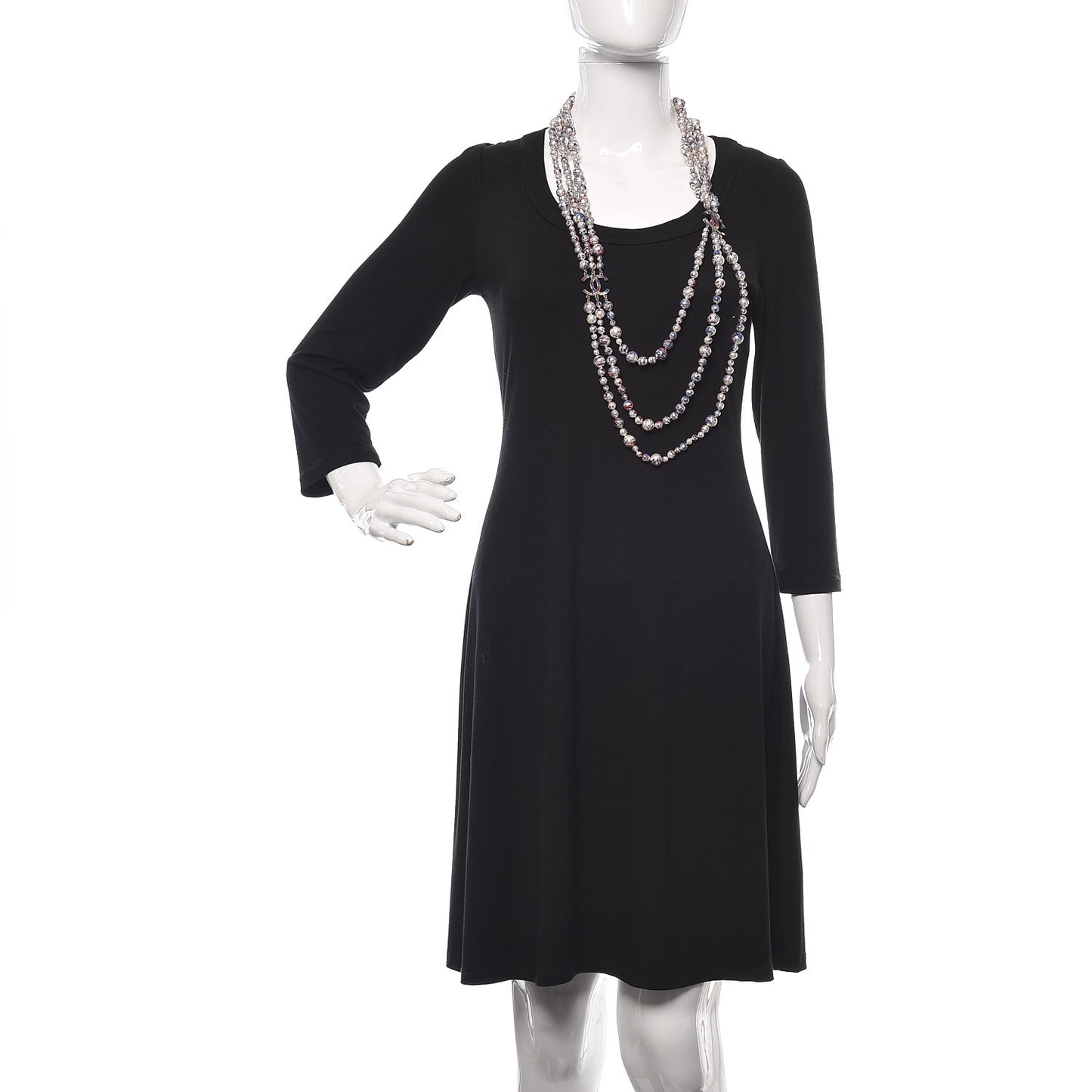 Painted Pearl CC Long Multi Strand Necklace Gold Black Red Blue