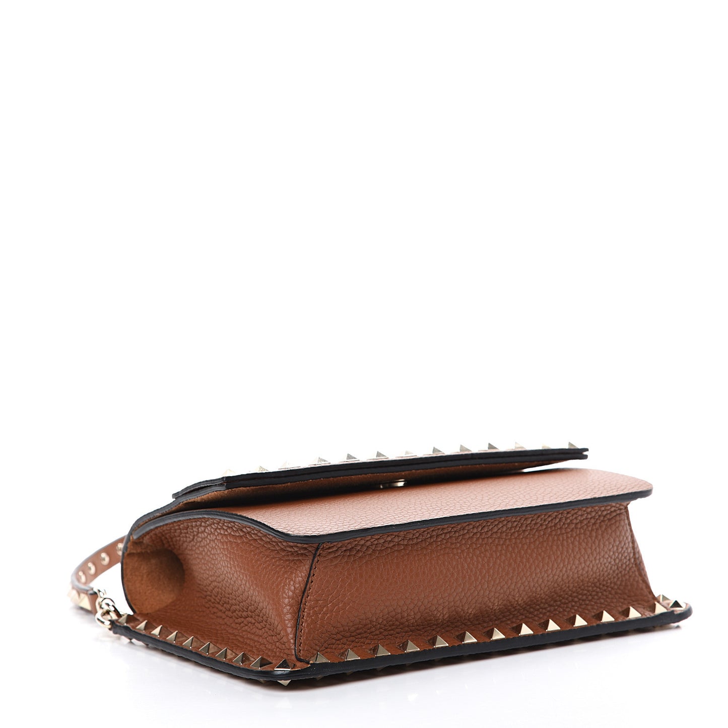 Pebbled Calfskin Rockstud Side Slip Crossbody Tan