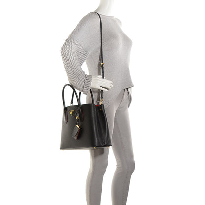 Prada Saffiano Cuir Small Double Bag Black Ciliegia 2 of 10