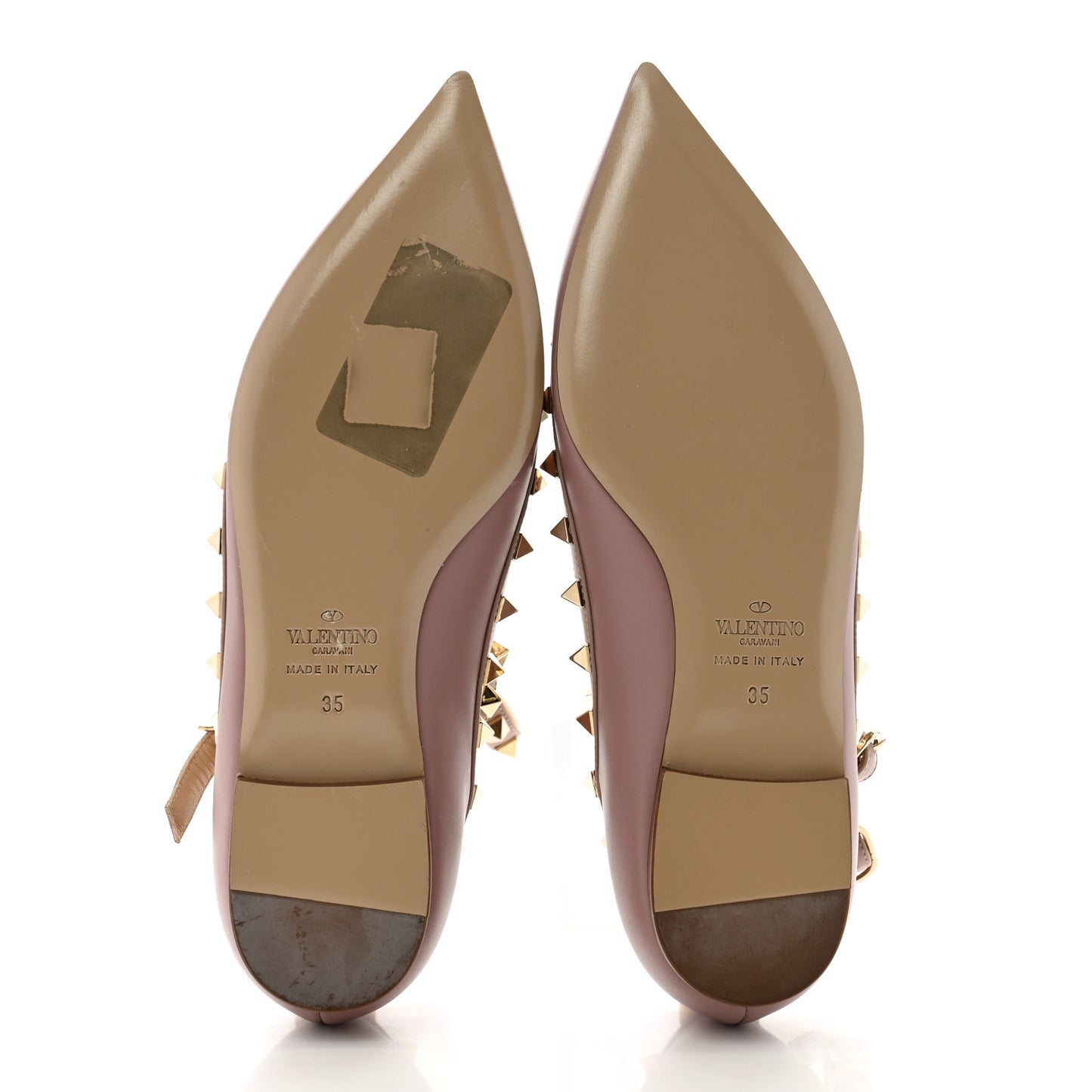 Calfskin Nappa Rockstud Cage Ballerina Flats 35 Grey Pink Poudre