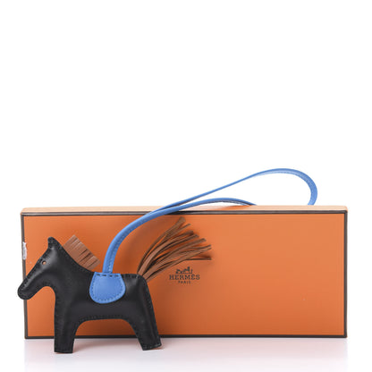 Hermes Milo Lambskin Grigri Rodeo Horse Bag Charm PM Black Gold Bleu Zanzibar 5 of 5