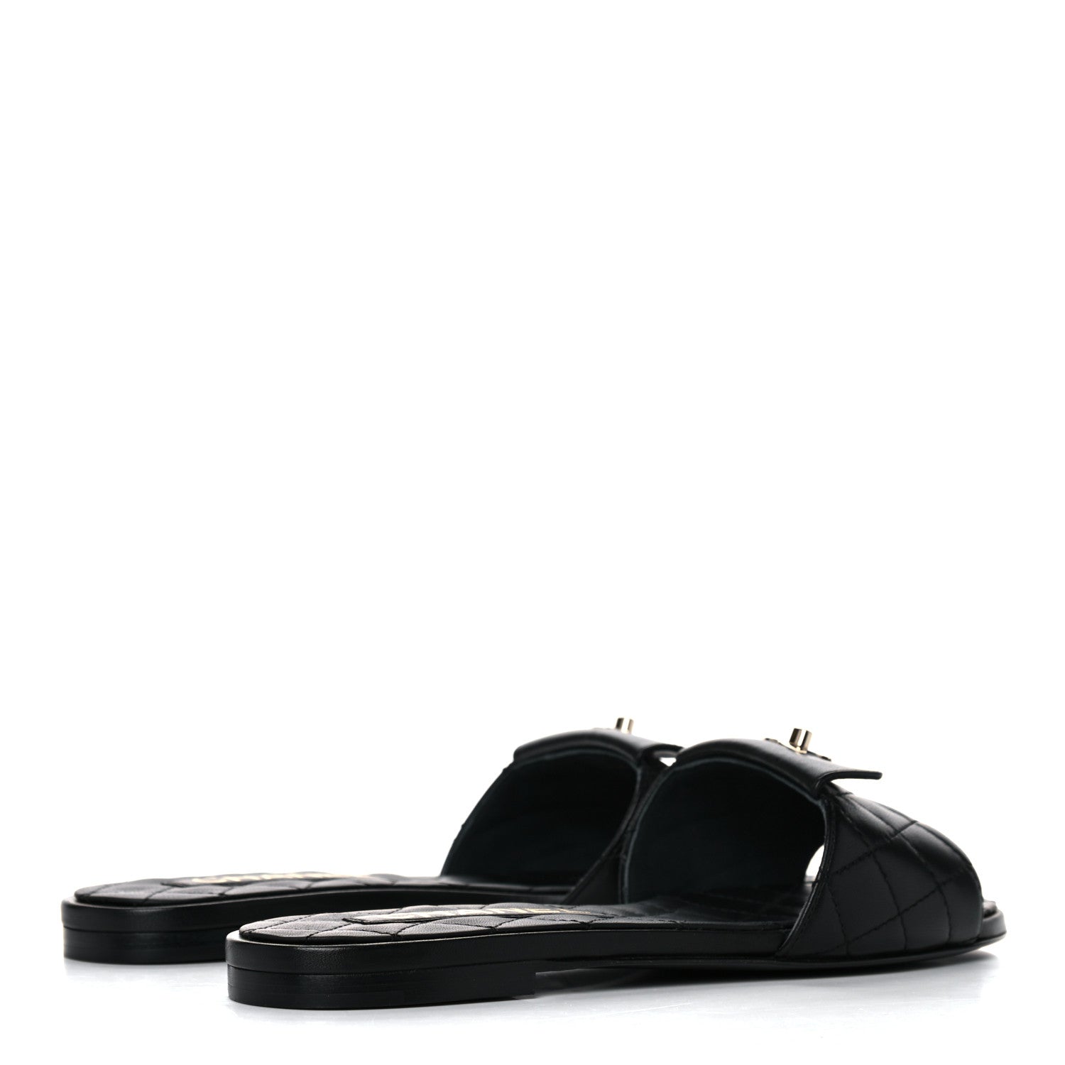 Chanel Lambskin Quilted CC Turnlock Sandals 37 Black 4 of 9