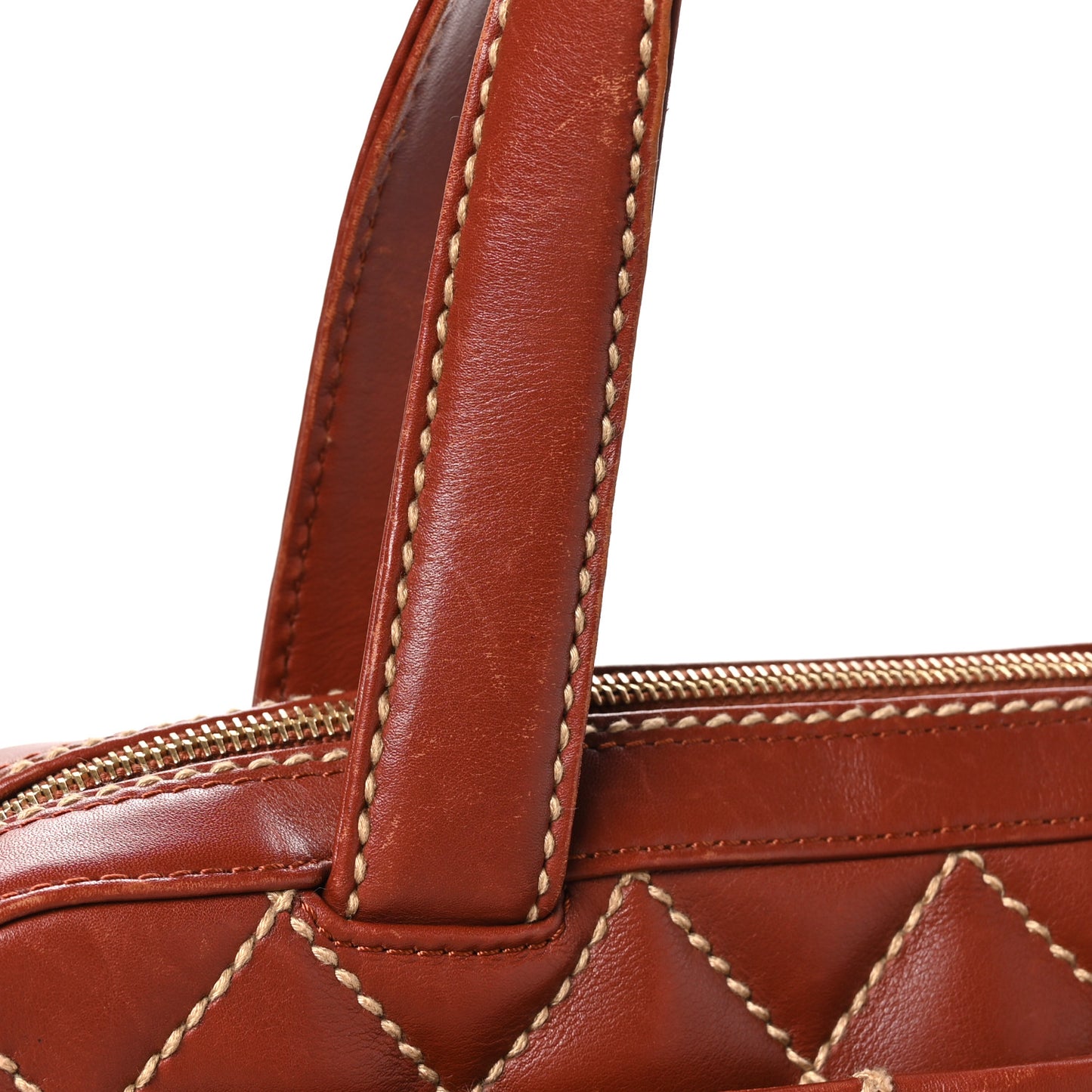 Calfskin Wild Stitch Vertical Top Handle Bag Brown