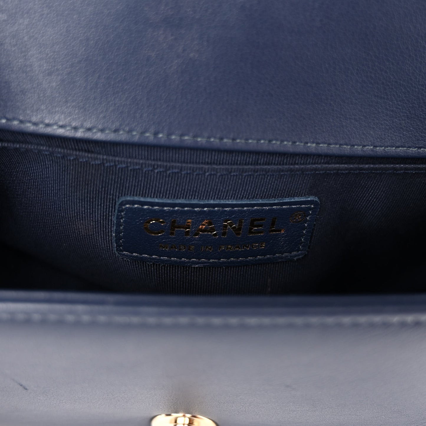 Calfskin Chevron Quilted Small Boy Flap Navy