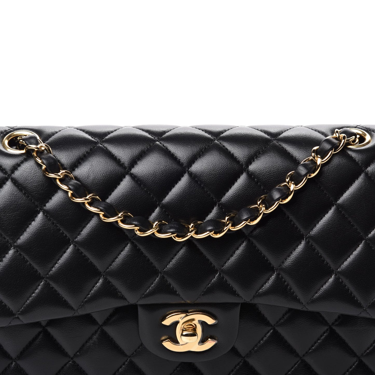Lambskin Quilted Medium Double Flap Black