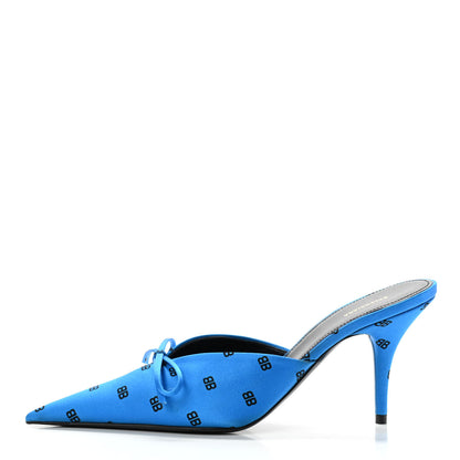 Balenciaga Crepe Satin BB Printed Knife Pointed Toe Mules 36.5 Turquoise Black 1 of 15
