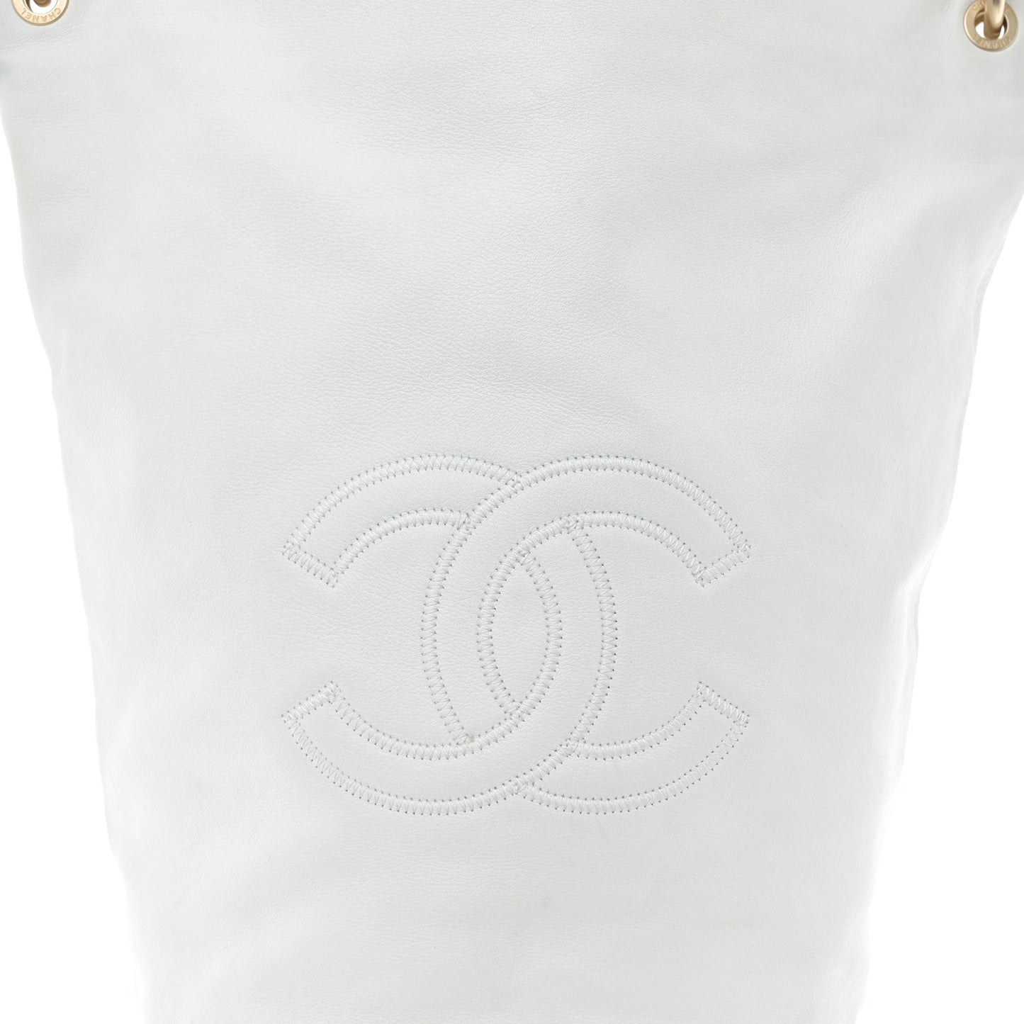 Calfskin CC Bucket Hobo White