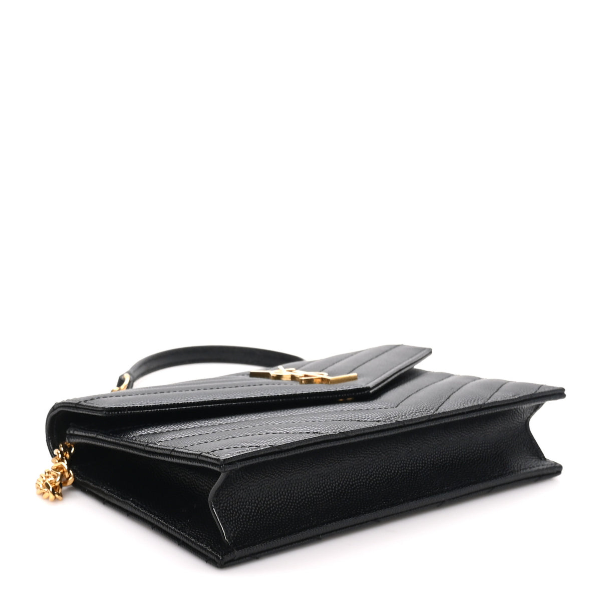 Grain De Poudre Matelasse Chevron Monogram Envelope Chain Wallet Black