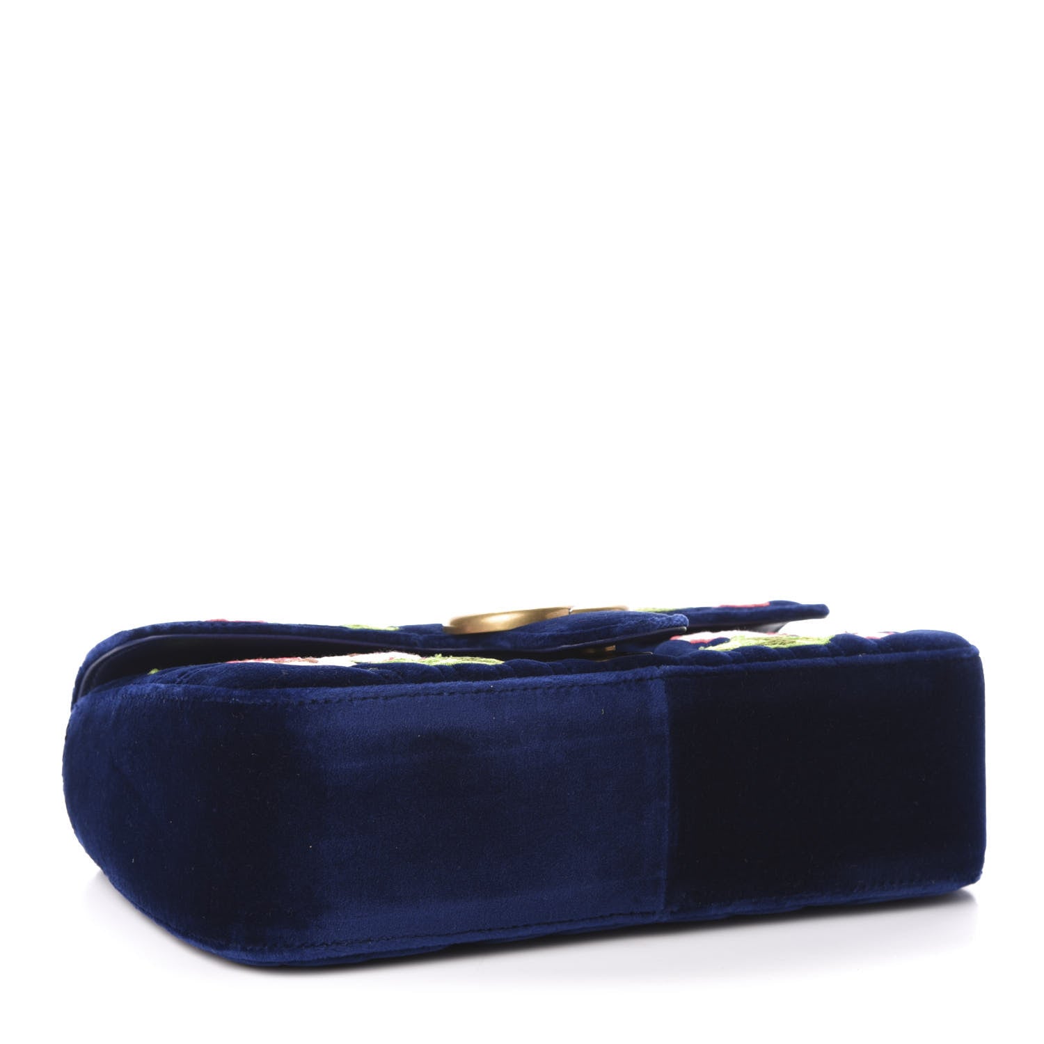 Gucci Velvet Matelasse Deer Embroidered Small GG Marmont Shoulder Bag Cobalt 4 of 11