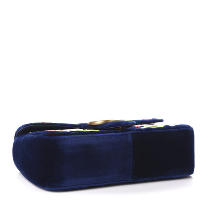 Gucci Velvet Matelasse Deer Embroidered Small GG Marmont Shoulder Bag Cobalt 4 of 11