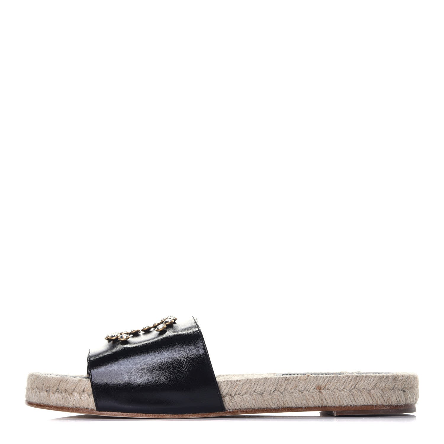 Chanel Patent Calfskin Crystal CC Espadrille Slip On Sandals 39 Black 1 of 9