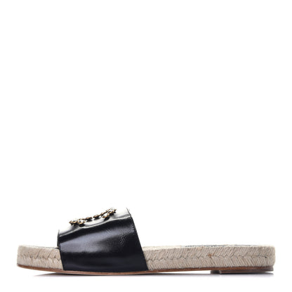 Chanel Patent Calfskin Crystal CC Espadrille Slip On Sandals 39 Black 1 of 9
