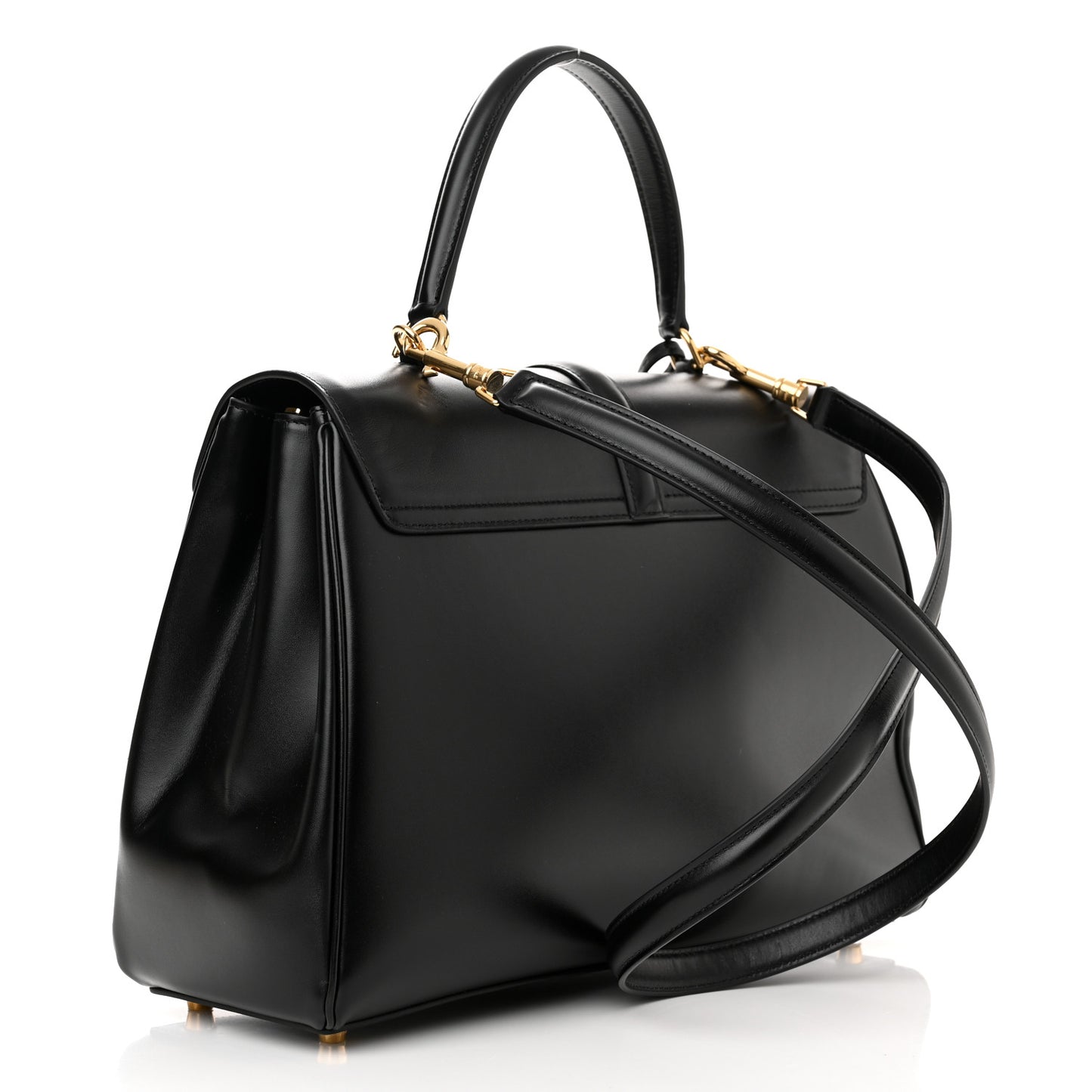 Satinated Calfskin Medium 16 Top Handle Bag Black