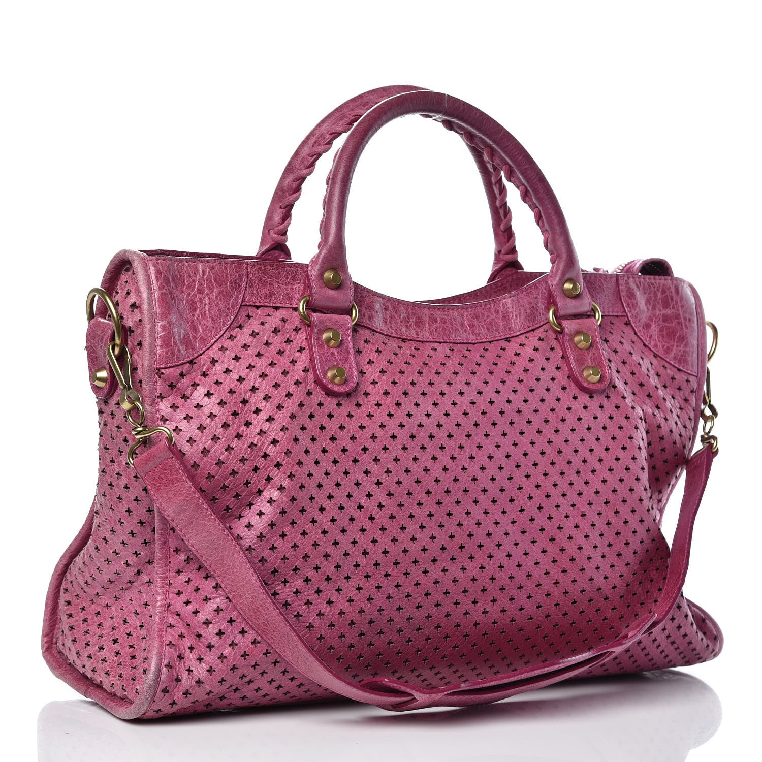 Balenciaga Agneau Laser Cut Cross Classic Gold Hardware City Cyclamen 4 of 12