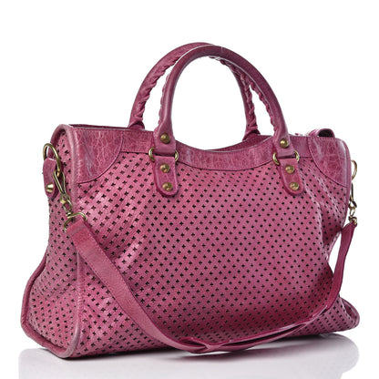 Balenciaga Agneau Laser Cut Cross Classic Gold Hardware City Cyclamen 4 of 12