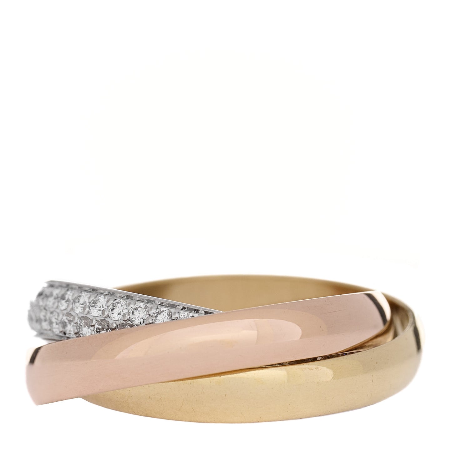 18K White Yellow Pink Gold Diamond Small Trinity Paved Ring 47 4