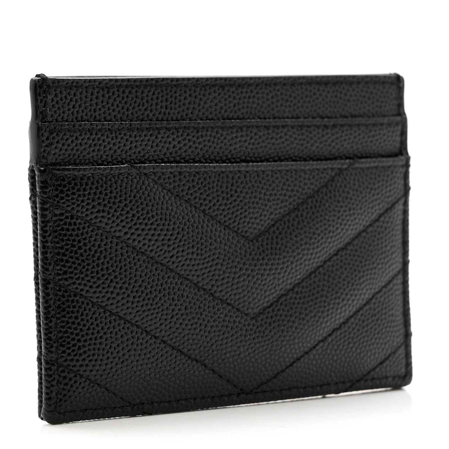 Saint Laurent Grain De Poudre Matelasse Chevron Monogram Credit Card Case Black 2 of 7