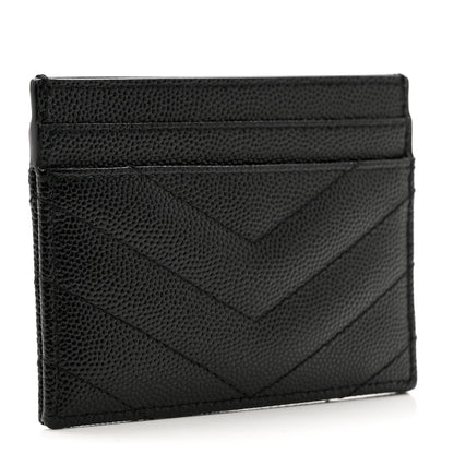 Saint Laurent Grain De Poudre Matelasse Chevron Monogram Credit Card Case Black 2 of 7