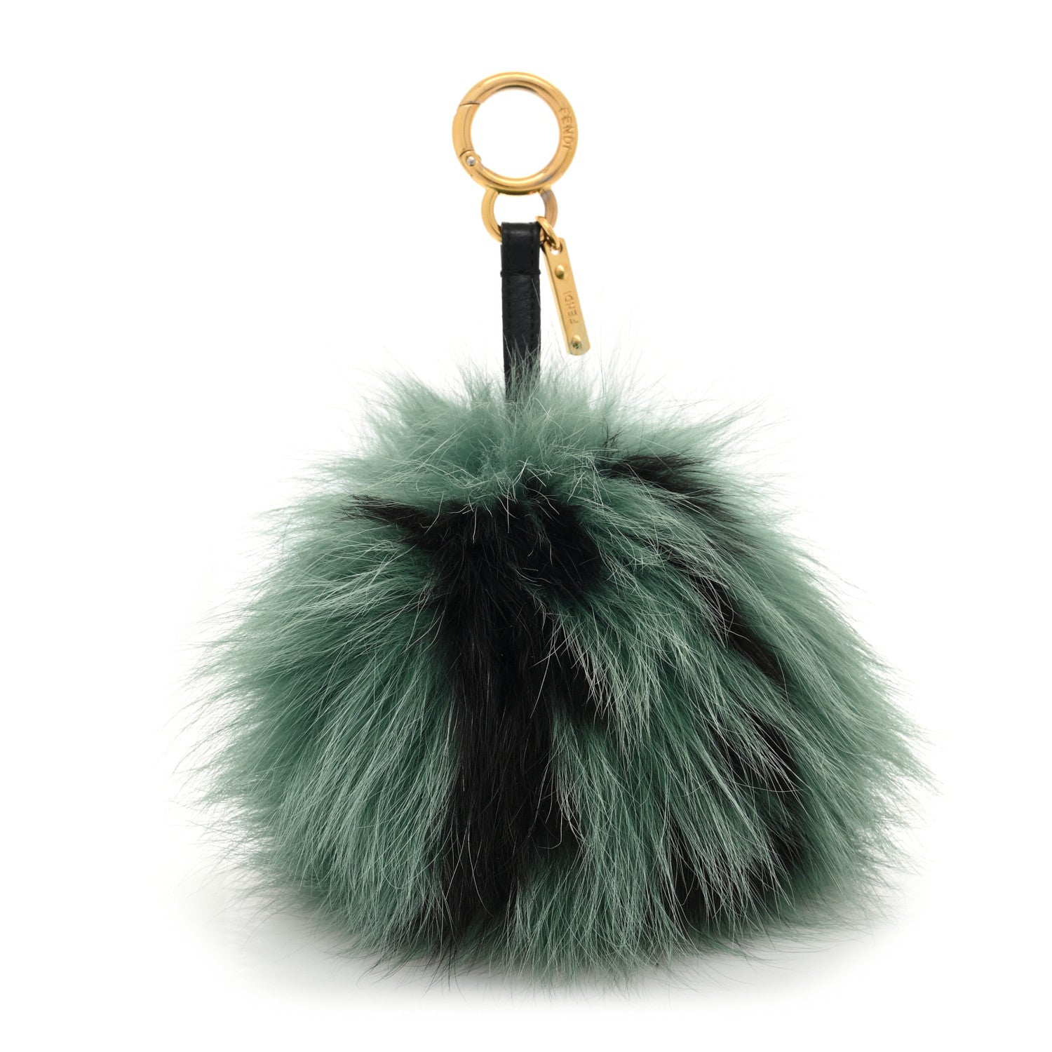 Fendi Fox Fur FF Reloaded Pom Pom Bag Charm Green Black 1 of 4