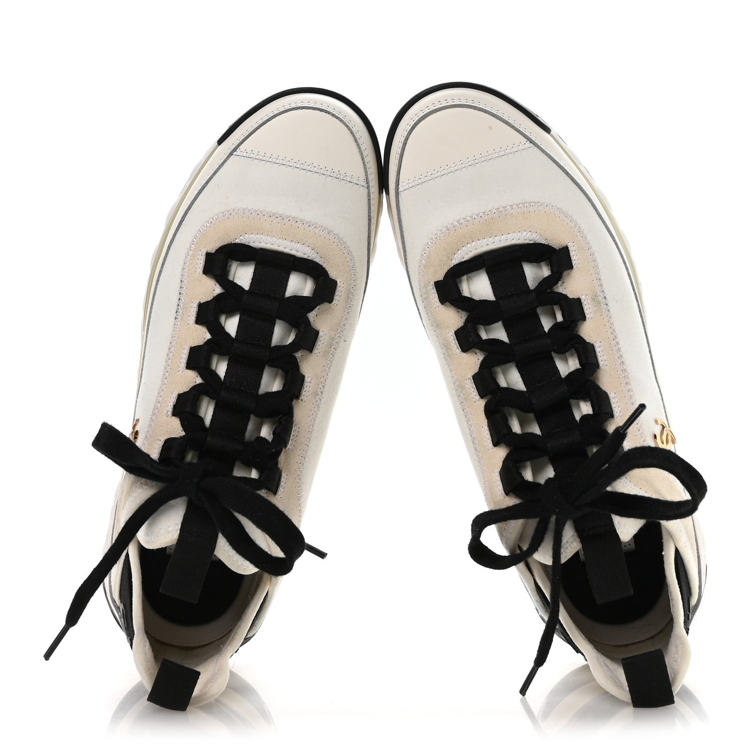 Chanel Velvet Calfskin Mixed Fibers CC Sneakers 39 Ivory Black