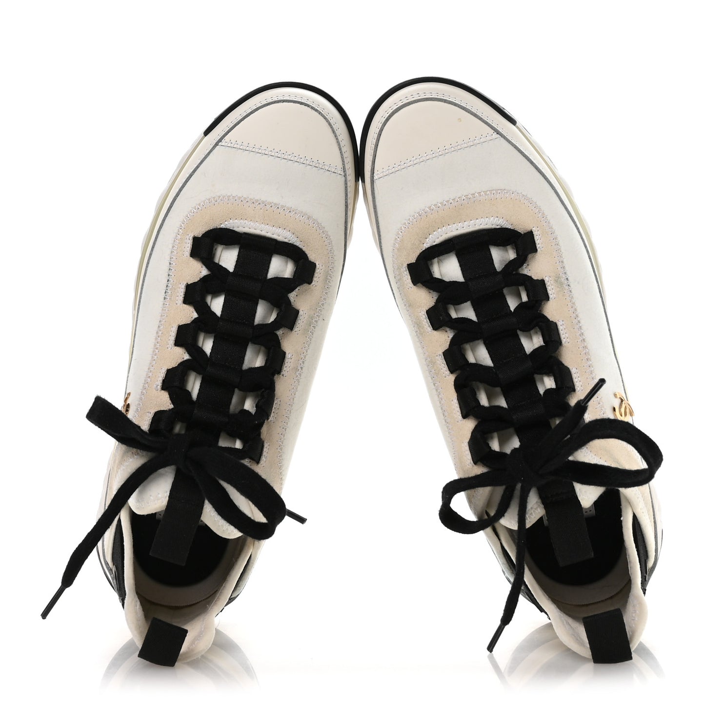 Velvet Calfskin Mixed Fibers CC Sneakers 39 Ivory Black