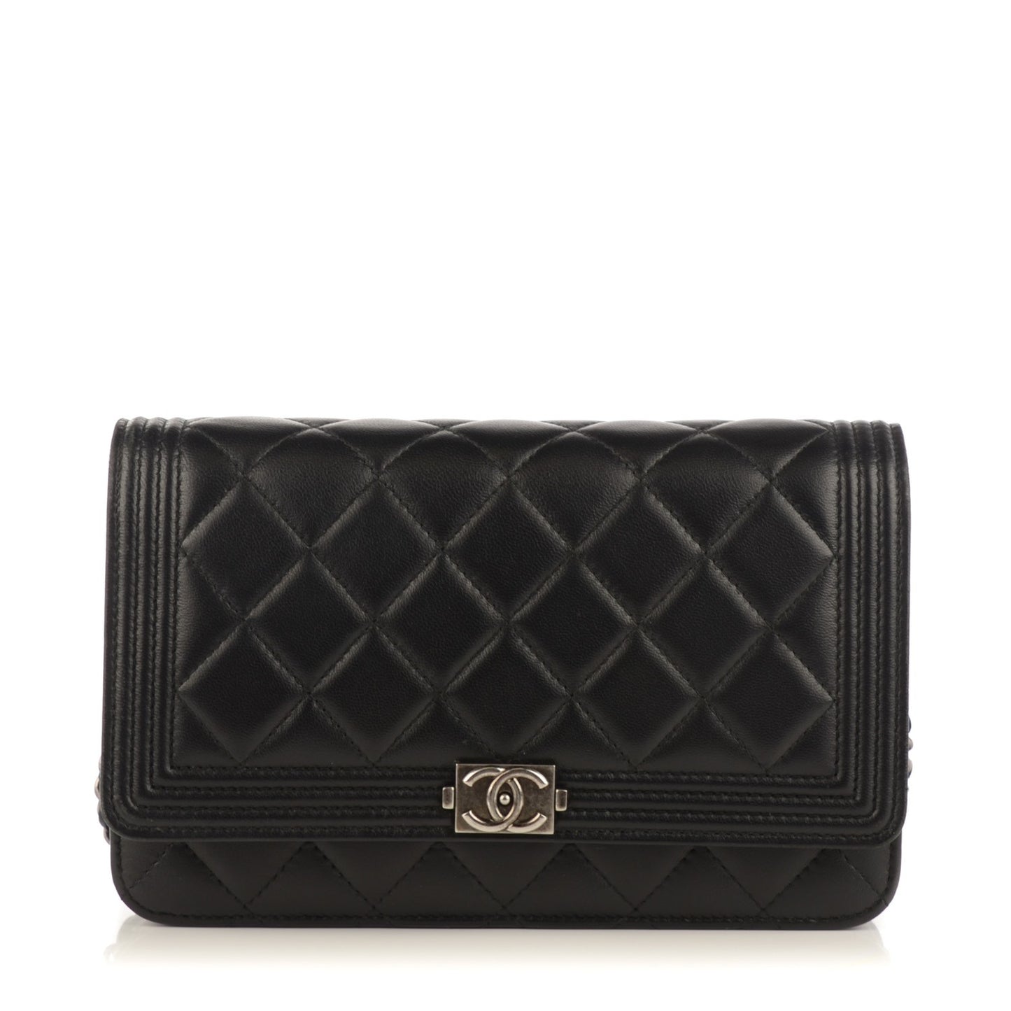 Lambskin Quilted Boy Wallet On Chain WOC Black