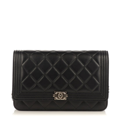 Chanel Lambskin Quilted Boy Wallet On Chain WOC Black 1 of 8