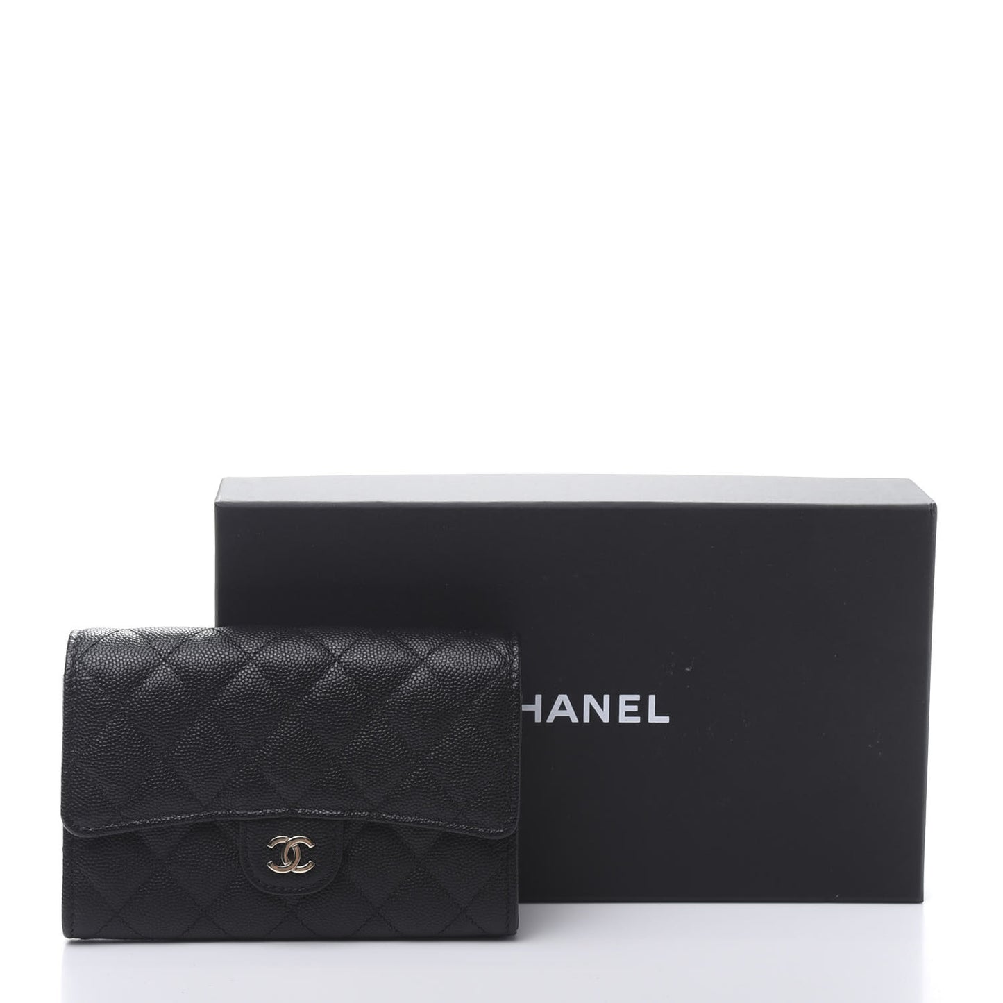Caviar Quilted Medium Flap Wallet Black