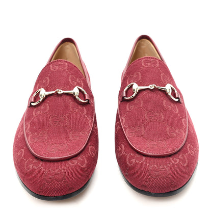 Gucci New Canvas GG Monogram Malaga Kid Horsebit Womens Jordaan Loafers 37 Rosso Ancora 3 of 10