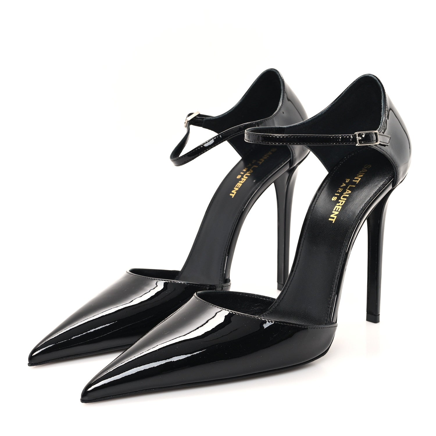 Saint Laurent Patent Avenue 110 Ankle Strap Pointed Pumps 41 Black 4 of 10