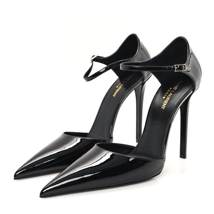 Saint Laurent Patent Avenue 110 Ankle Strap Pointed Pumps 41 Black 4 of 10