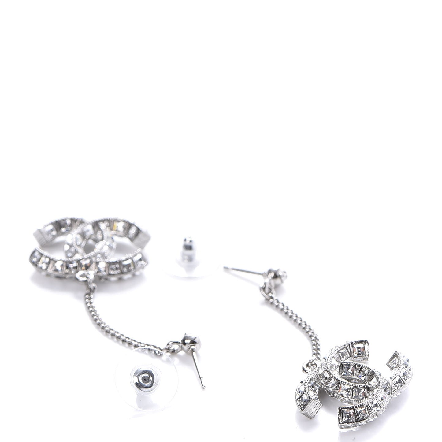 Baguette Crystal CC Drop Earrings Silver