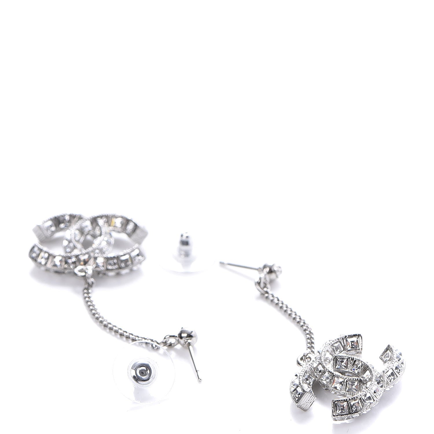 Chanel Baguette Crystal CC Drop Earrings Silver 3 of 4