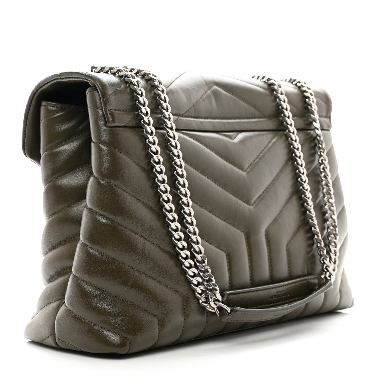 Saint Laurent Calfskin Y Quilted Monogram Medium Loulou Chain Satchel Khaki Fonce 3 of 11