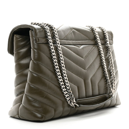 Saint Laurent Calfskin Y Quilted Monogram Medium Loulou Chain Satchel Khaki Fonce 3 of 11