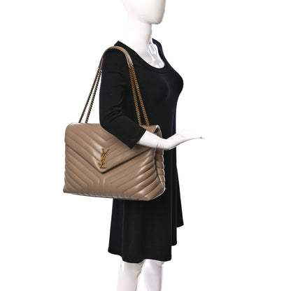 Saint Laurent Calfskin Matelasse Large Loulou Monogram Chain Satchel Dark Beige 2 of 9