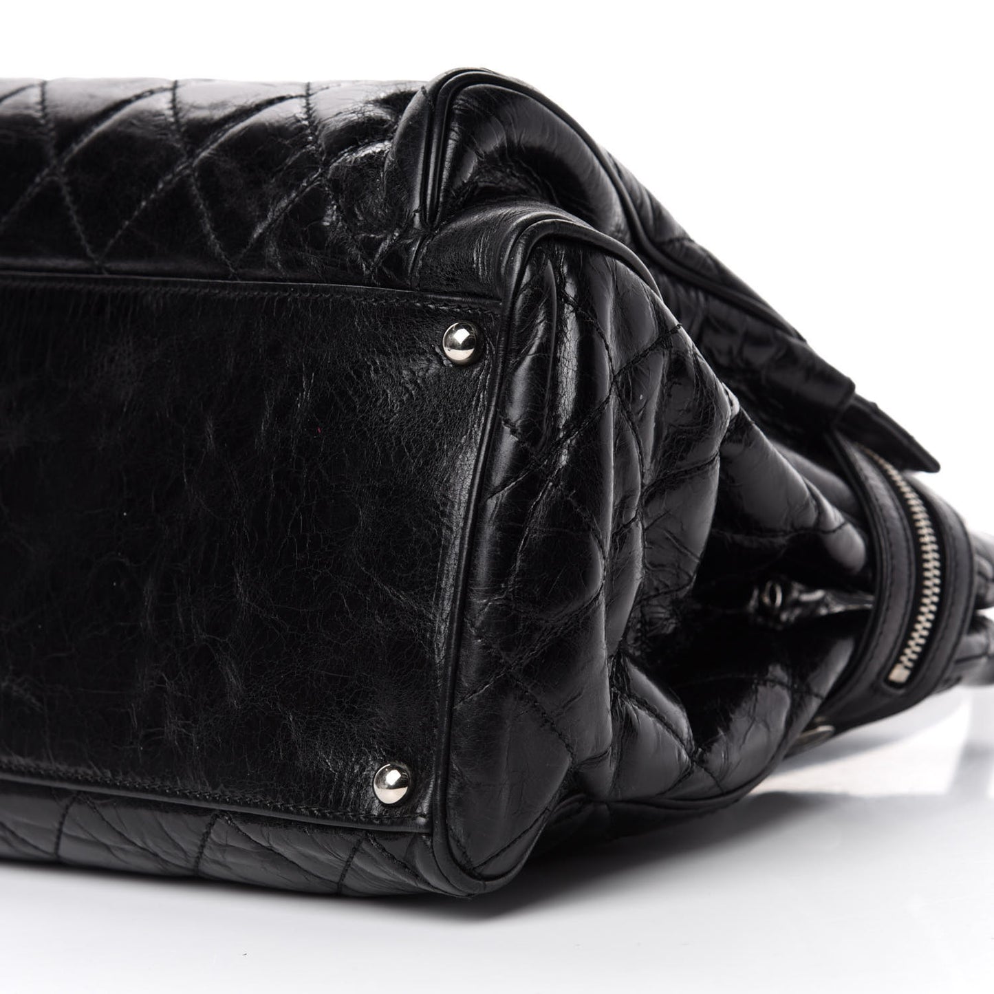 Glazed Calfskin Quilted Large New Portobello Tote Black