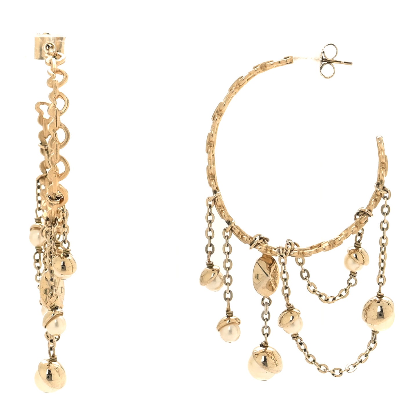 Pearl Chain Hoop Earrings